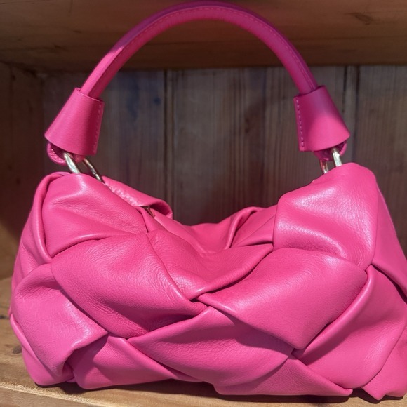 Valentina Fiore Italian Leather Magenta Woven Hand Shoulder‎ Bag Purse Handmade - Picture 2 of 10